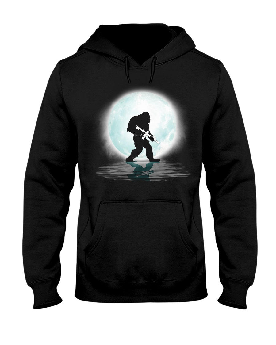 Bigfoot Gun under the moon Hooded Sweatshirt