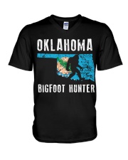 Oklahoma Bigfoot Hunter Flag V-Neck T-Shirt thumbnail