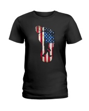 Bigfoot footprint America flag Ladies T-Shirt thumbnail