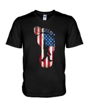 Bigfoot footprint America flag V-Neck T-Shirt thumbnail