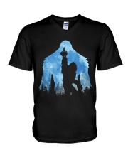 Bigfoot middle finger in the forest ver blue moon V-Neck T-Shirt thumbnail