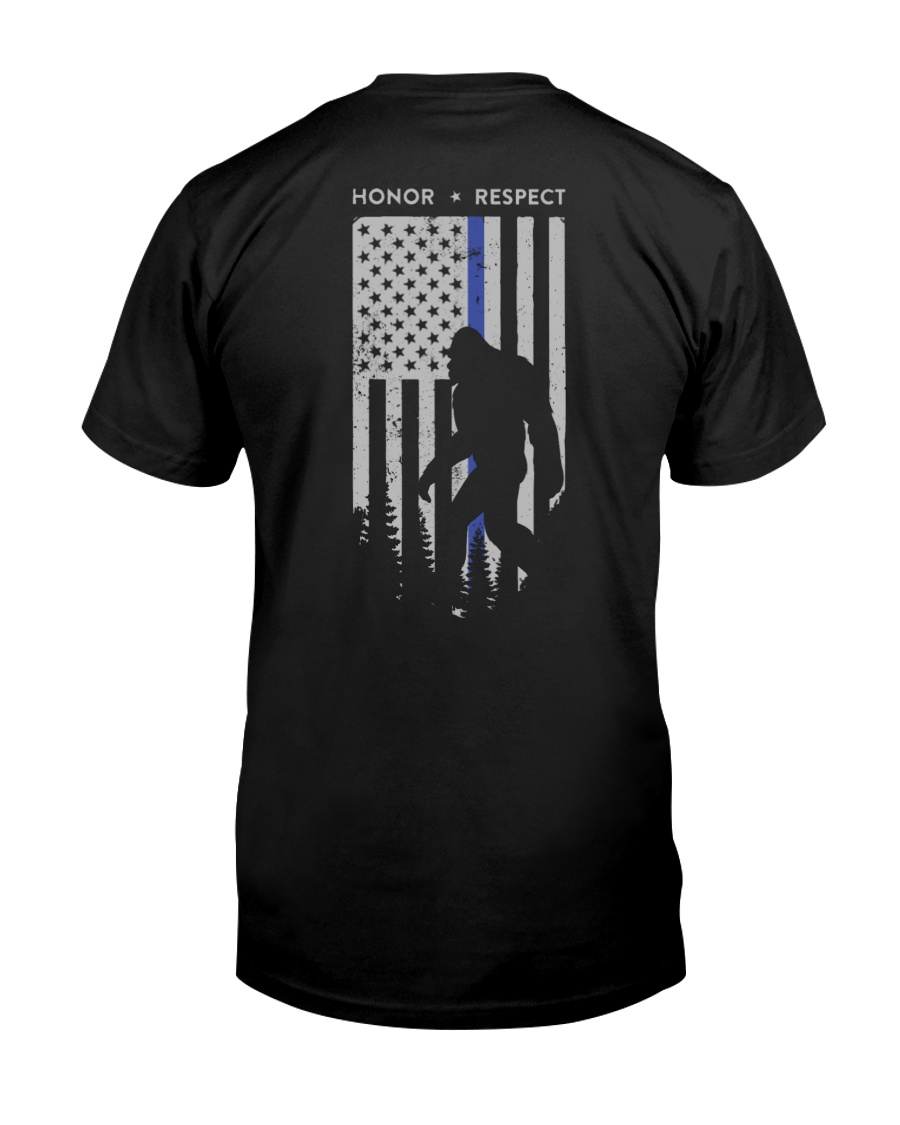 Bigfoot Thin Blue Line USA Flag Backside Classic T-Shirt