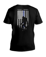 Bigfoot Thin Blue Line USA Flag Backside V-Neck T-Shirt thumbnail