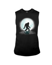 Funny bigfoot hand gesture under the moon Sleeveless Tee thumbnail