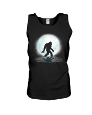Funny bigfoot hand gesture under the moon Unisex Tank thumbnail