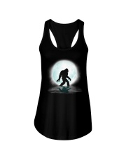 Funny bigfoot hand gesture under the moon Ladies Flowy Tank thumbnail