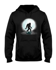 Funny bigfoot hand gesture under the moon Hooded Sweatshirt front