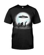 Bigfoot and mermaid UFO under the moon Classic T-Shirt thumbnail
