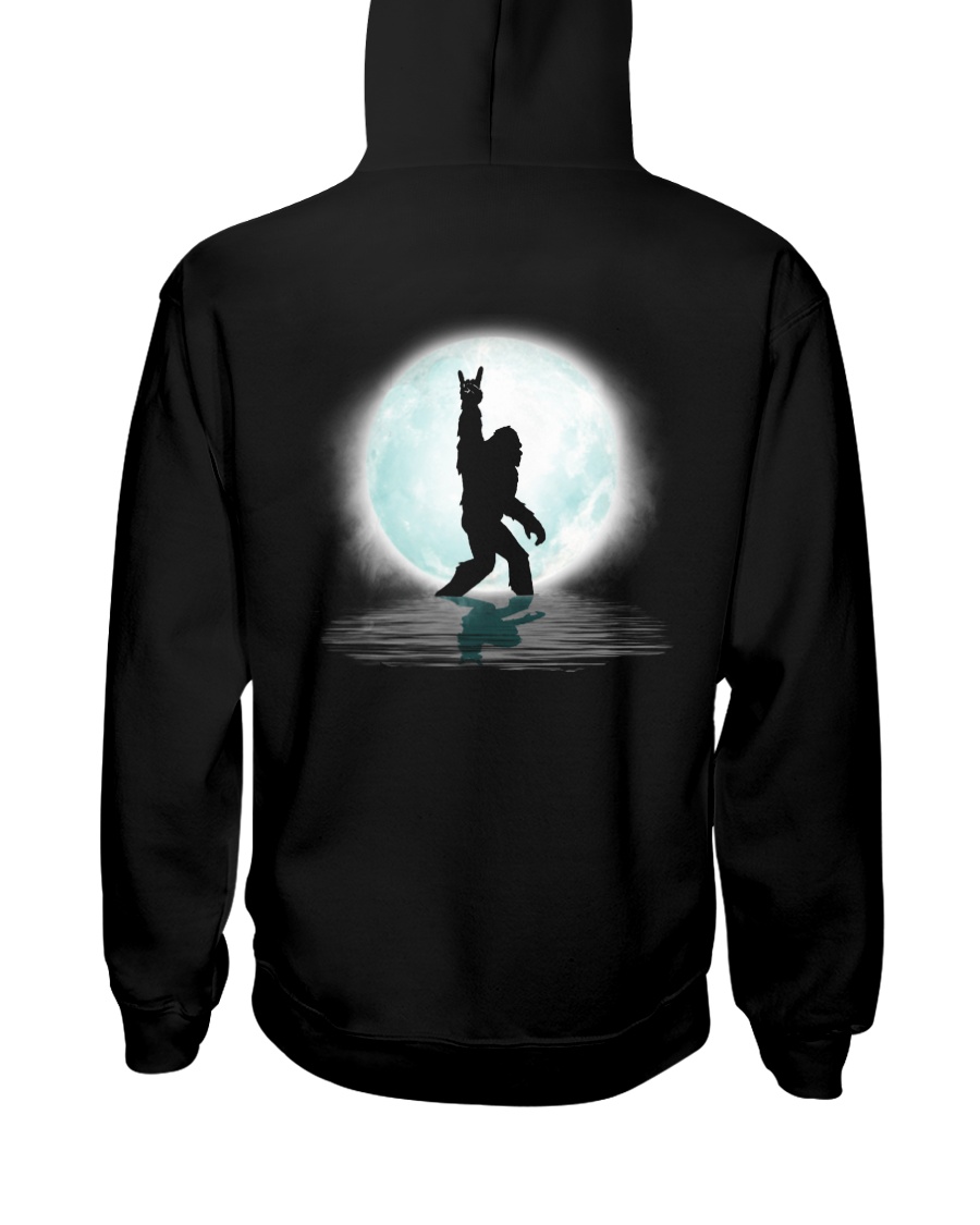 Funny bigfoot rocking under the moon - two side Hooded Sweatshirt