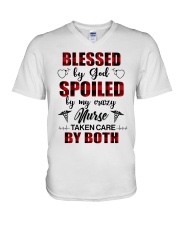 Blessed by god - Spoiled by my crazy Nurse V-Neck T-Shirt thumbnail