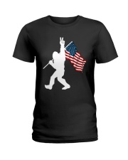 Bigfoot peace sign USA Ladies T-Shirt thumbnail