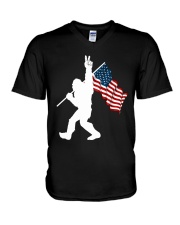 Bigfoot peace sign USA V-Neck T-Shirt thumbnail
