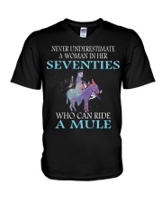 Never Underestimate Woman Mule Seventies PT V-Neck T-Shirt thumbnail