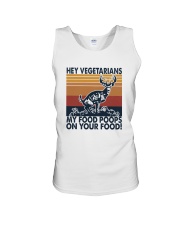 HEY VEGETARIANS MY FOOD POPPS ON YOUR FOOD Unisex Tank tile
