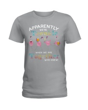 Flamingo apparently we're trouble Ladies T-Shirt tile