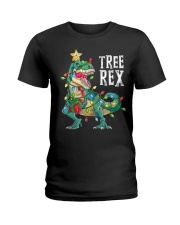 Dinosaur Tree rex Christmas Ladies T-Shirt tile