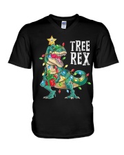 Dinosaur Tree rex Christmas V-Neck T-Shirt tile