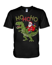 Dinosaur Ho Ho Ho Christmas V-Neck T-Shirt tile