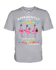 Flamingo apparently we're trouble Wine V-Neck T-Shirt tile