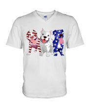 Pitbull America V-Neck T-Shirt tile