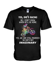 T-Shirt Motocross Yes she is racing V-Neck T-Shirt tile
