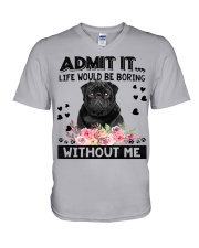 Pug-Black-Admit It V-Neck T-Shirt tile