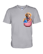 Golden Retriever-Flag Pocket V-Neck T-Shirt tile