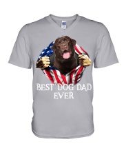 Labrador-Chocolate-Dog Flag-Dad V-Neck T-Shirt tile