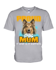 Shetland Sheepdog-Proud Dog Mom V-Neck T-Shirt tile