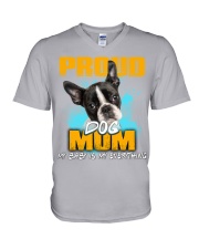 Boston Terrier-Proud Dog Mom V-Neck T-Shirt tile
