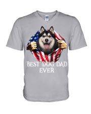 Husky-Dog Flag-Dad V-Neck T-Shirt tile