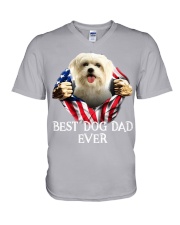 Maltese-Dog Flag-Dad V-Neck T-Shirt tile