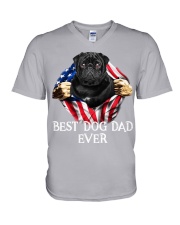 Pug-Black-Dog Flag-Dad V-Neck T-Shirt tile