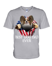 Papillon-Dog Flag-Dad V-Neck T-Shirt tile