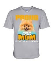 Pomeranian-Proud Dog Mom V-Neck T-Shirt tile