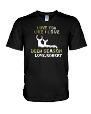 Love you like I love Deer season Personalized gift V-Neck T-Shirt tile