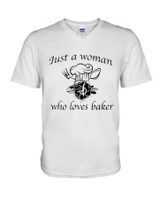 Just a woman who loves baker V-Neck T-Shirt thumbnail