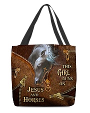 This girl runs on Js and Horses All-over Tote front
