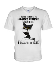 CAT HAUNT PEOPLE FUNNY V-Neck T-Shirt tile
