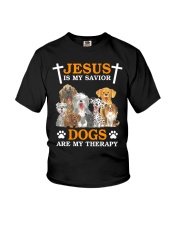 Jesus is my savior Dogs are my therapy Youth T-Shirt tile
