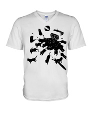 Ink Black cat V-Neck T-Shirt tile