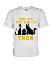 BLACK CAT GOD MADE ME FUNNY V-Neck T-Shirt tile