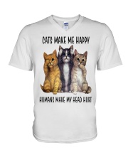 Cat make my happy V-Neck T-Shirt tile