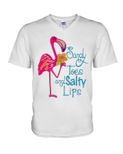 Flamingo Sandy Toes and Salty Lips V-Neck T-Shirt tile