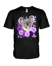 CUTE KOALA PURPLE FLOWER V-Neck T-Shirt tile