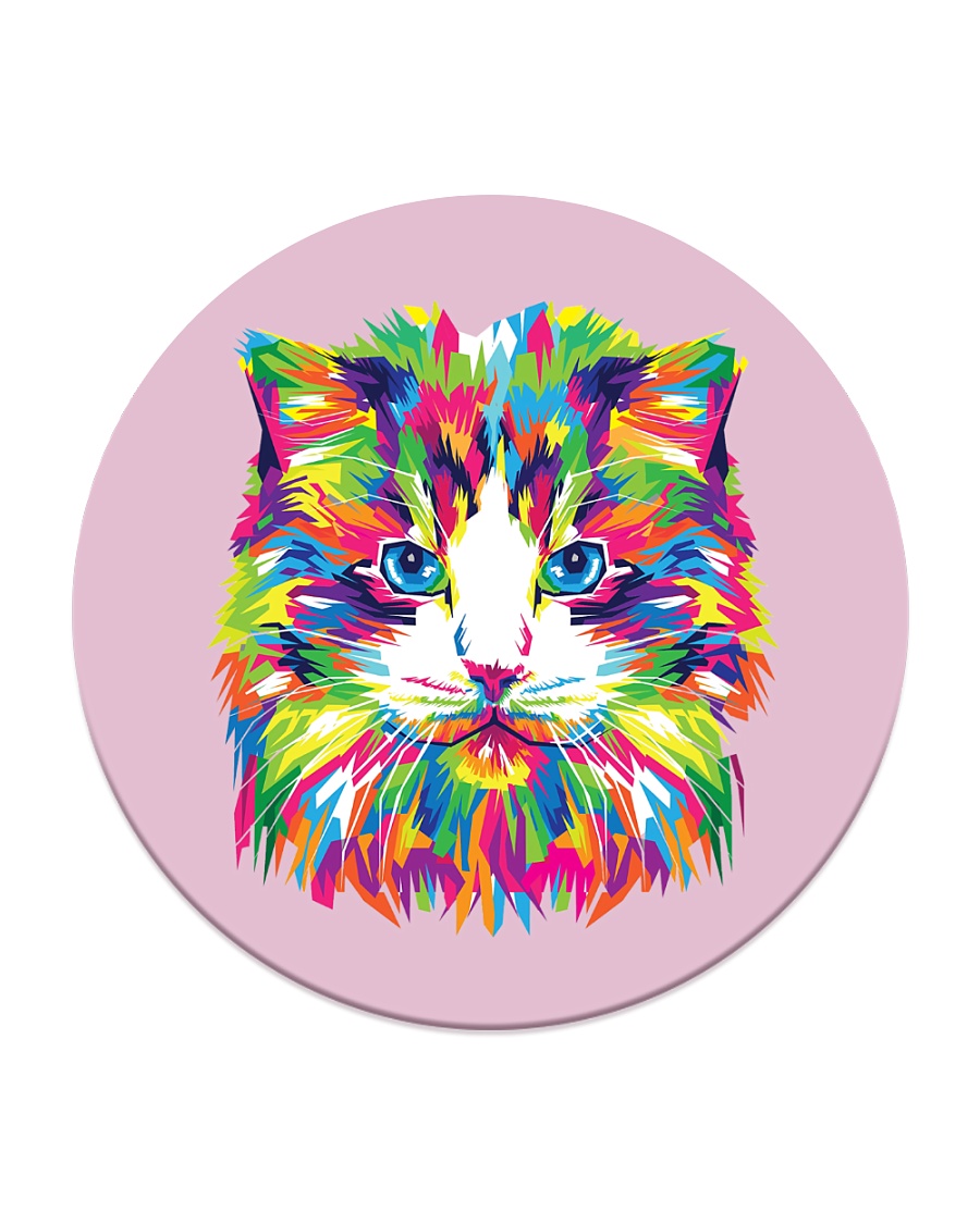 RAWR Trippy Watercolor Style Cat Design Circle Coaster