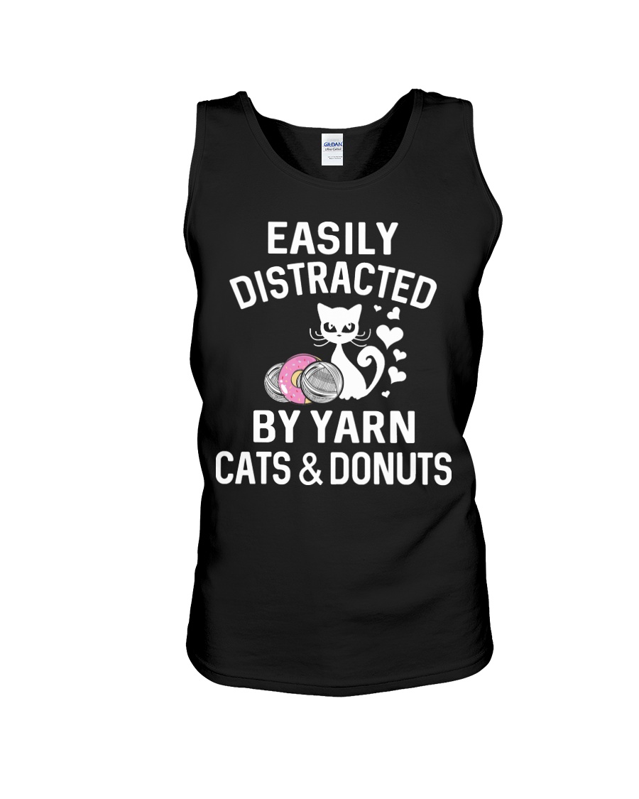 EASILY DISTRACTED BY YARN CATS AND DONUTS Unisex Tank