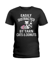 EASILY DISTRACTED BY YARN CATS AND DONUTS Ladies T-Shirt thumbnail