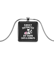EASILY DISTRACTED BY YARN CATS AND DONUTS Metallic Rectangle Necklace thumbnail
