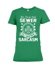 THIS IRISH SEWER SPEAKS FLUENT SARCASM Premium Fit Ladies Tee thumbnail